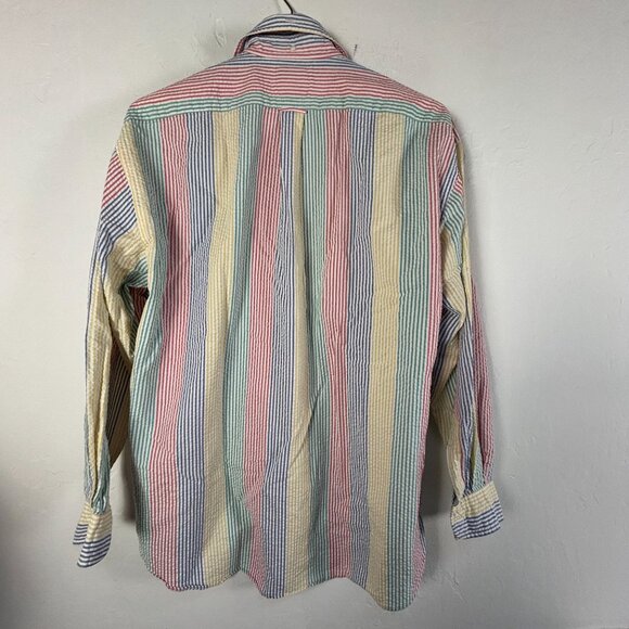 Faconnable Mens Multicolor Striped Seersucker Long Sleeve Shirt Medium Cotton - Picture 2 of 8